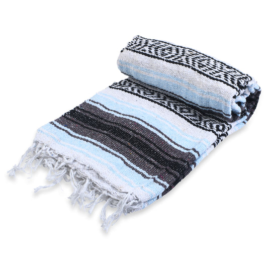 Mexican Blanket, Sky Blue - for Yoga, Camping, Picnics, Travel, Beach